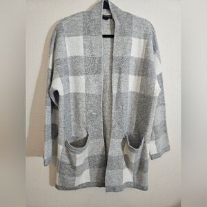 Banana Republic Gray and White Plaid Cardigan